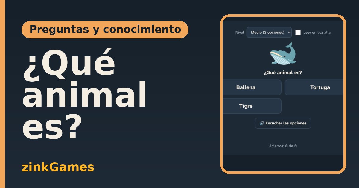 Captura del juego ¿Qué animal es?: Reconoce el animal del dibujo y elige su nombre entre varias opciones. Con lectura en…