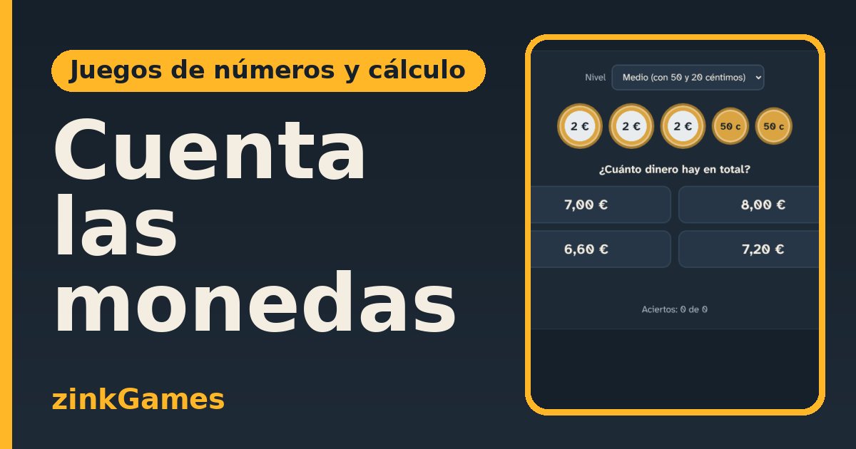 Captura del juego Cuenta las monedas: Suma las monedas de euro que aparecen y elige la cantidad correcta. Tres niveles…