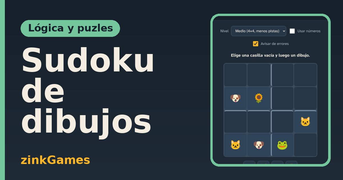 Captura del juego Sudoku de dibujos: Sudoku con dibujos en lugar de números, en cuadrículas de 4×4 y 6×6. Con pistas, aviso…